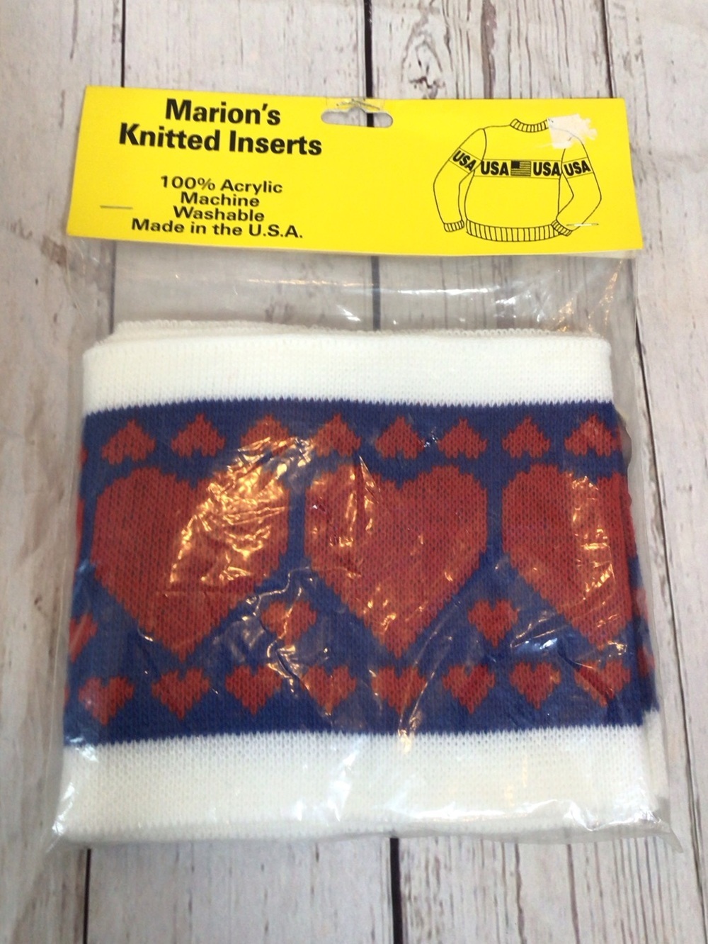 Vintage Marion’s Knitted Inserts Hearts #435 DIY Sweatshirt Sweater Trim NOS USA